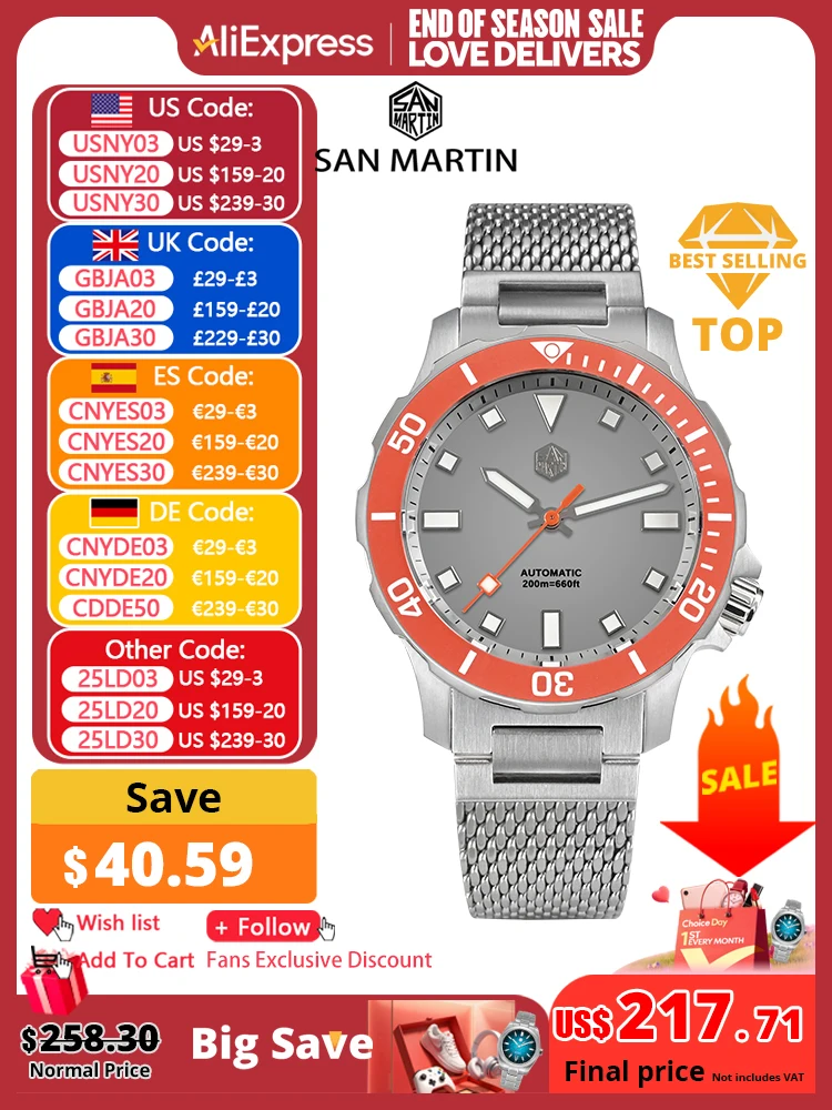 San Martin Original Design Diver 39.5mm V2 Men Watch NH35 Automatic Mechanical Watch Milanese Bracelet Waterproof 200m Luminous