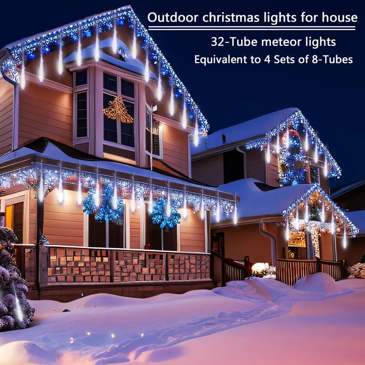 Christmas Decorations Outdoor 32-Tube White Meteor Shower Rain Lights