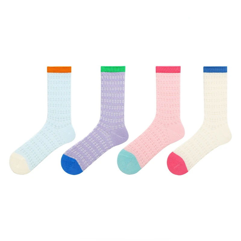 Summer Thin Socks Hollow Ice Silk Cute Korean Edition INS Retro Mid length Women's Socks Cotton Kawaii