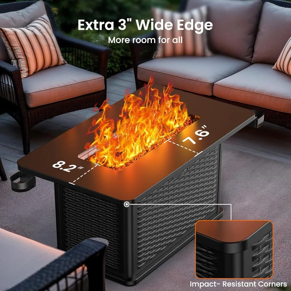 طاولة حفرة نار من البروبان مقاس 43 بوصة، حفرة حريق غاز بقدرة 60,000 وحدة حرارية بريطانية مع صخور الحمم البركانية، غطاء مقاوم للماء، غطاء قابل للإزالة، حاملات أكواب #6
