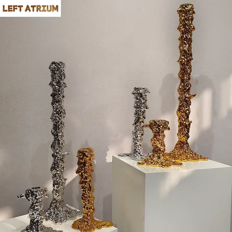 

Molten Column Shape Candle Holders Desk Decoration Golden/silver Columnar Candlestick Wax Melt Burner Home Aroma Container