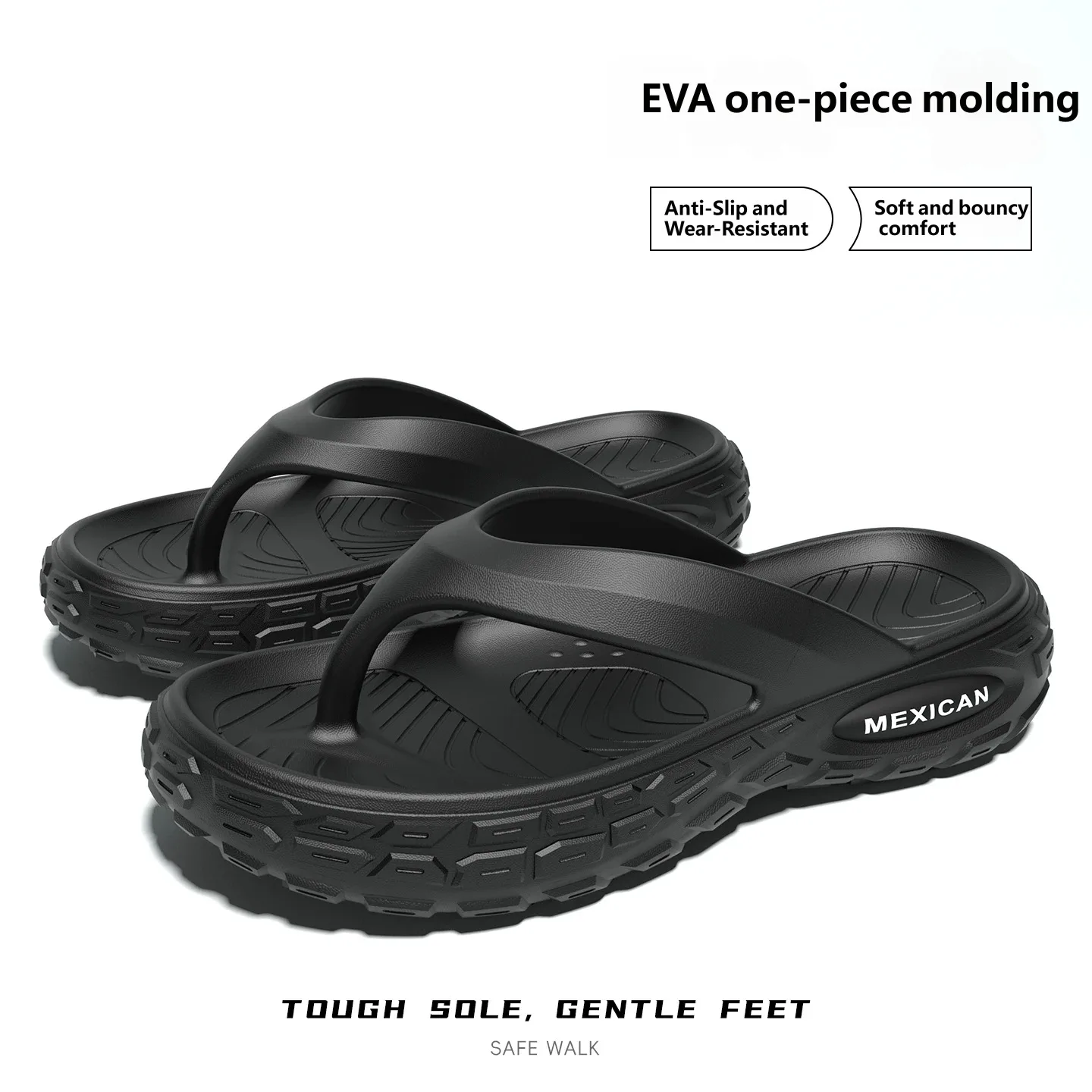 Men Thick Tire Sole Flip Flops EVA One-piece Molding Anti Slip Wear-resistant Summer Beach Slippers