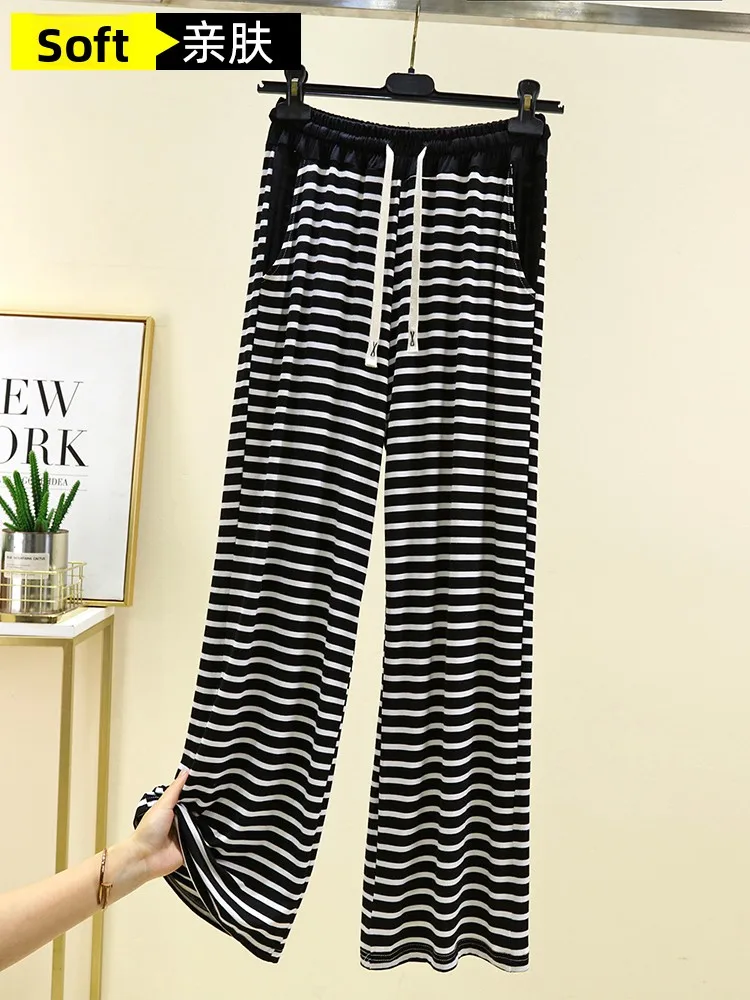 Pantaloni larghi a gamba dritta Pantaloni estivi da donna in modal sottile Dstring Home Spwear Pantaloni lunghi da indossare casual all'aperto di grandi dimensioni