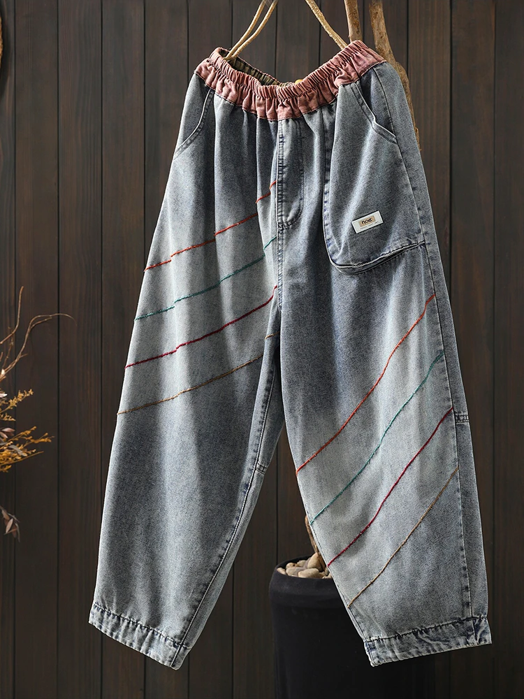 

Women Casual Boyfriend Jeans New Arrival 2026 Spring Vintage Style Streetwear Big Pockets Female Ankle-length Denim Pants M2381