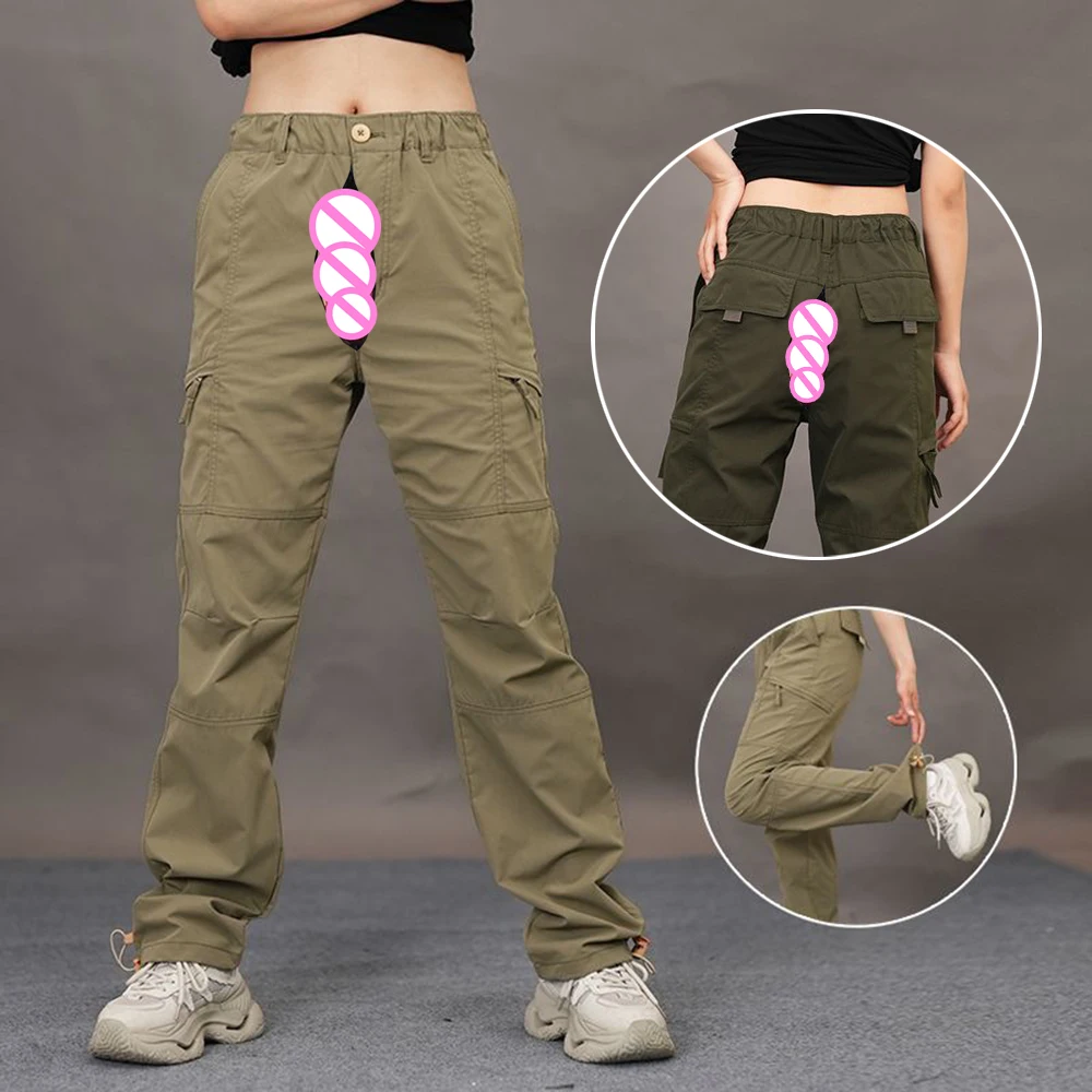 Mountaineering Pants Women Spring Summer Thin Invisible Open Crotch Outdoor Sex Cargo Men Straight Casual Sweatpants Waterproof