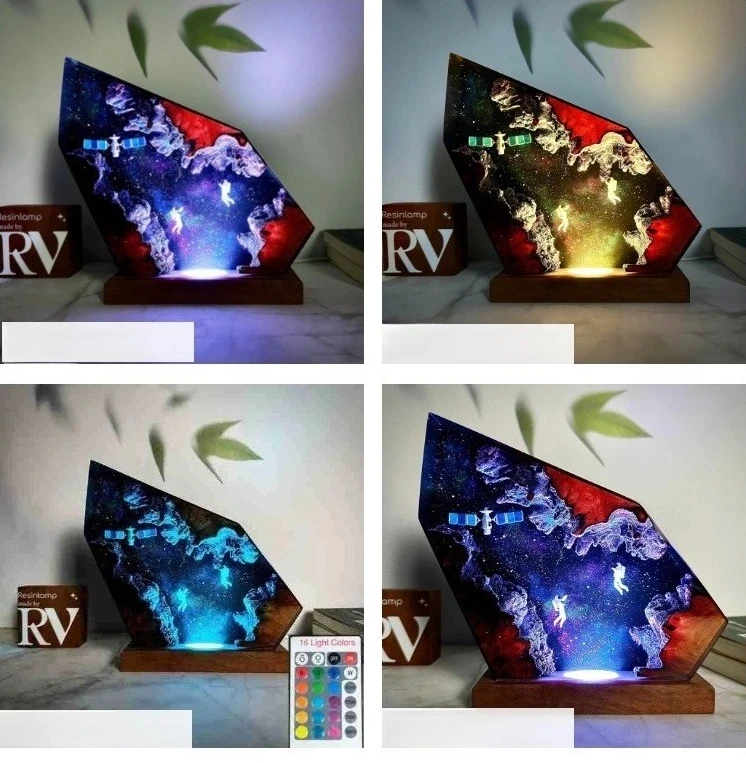 New Astronaut Satellite Epoxy Resin Space Night Light Accessories Home Atmosphere Space Starry Sky Crafts Gifts