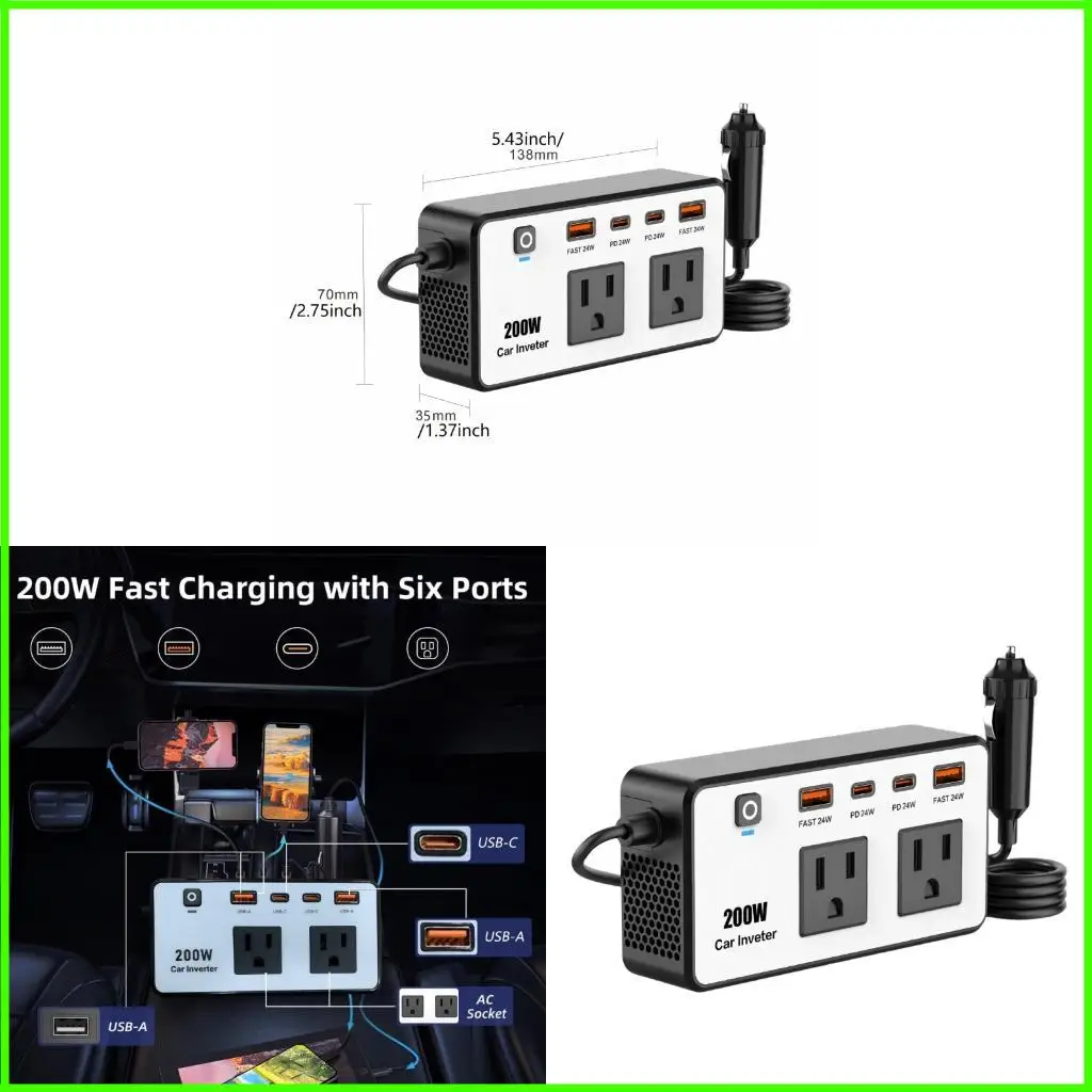 

200W Car Power Inverter DC12V to AC110V Adapter Double USB Ports for Road Trips Camping Safe and Continuous Power Supply