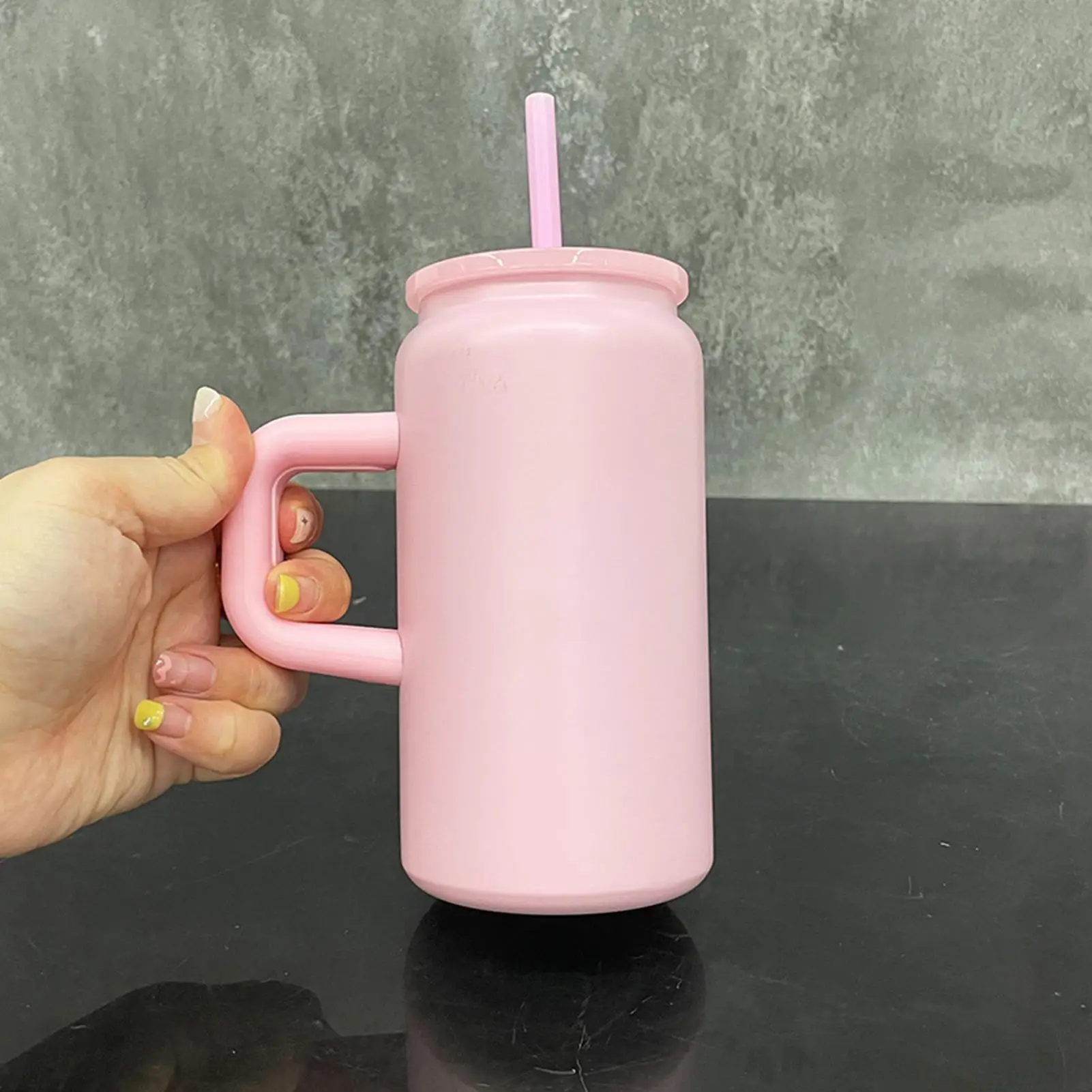 ฉนวนแก้วกาแฟฉนวนถ้วยกาแฟพร้อมที่จับ 16oz สแตนเลสสตีลดื่มถ้วยแบบพกพาฟาง Tumbler สําหรับเดินทาง GYM