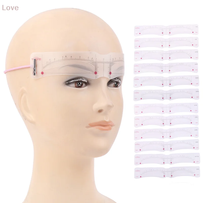 [L&P] Estêncil de sobrancelha fixável de 12 estilos, modelo modelador de aliciamento, adesivos reutilizáveis para caneta de carimbo de sobrancelha, lápis