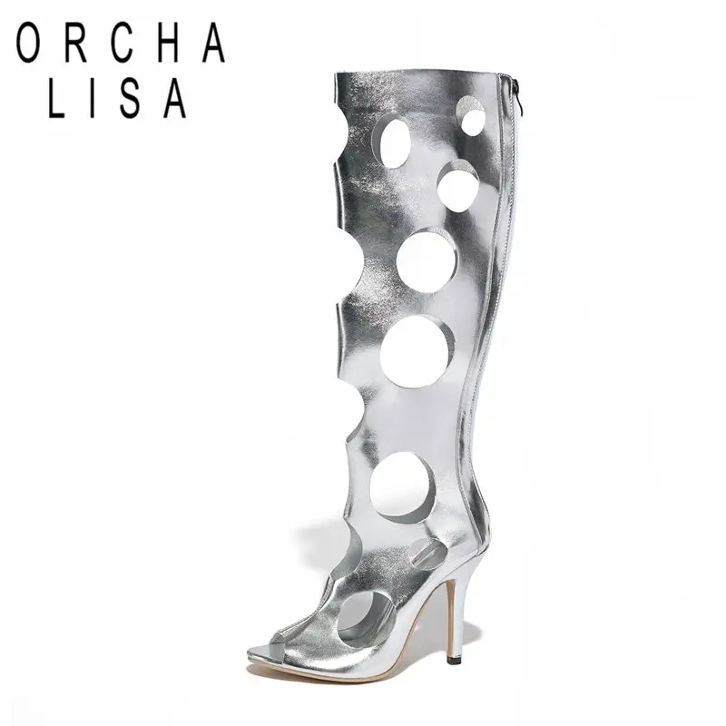 

ORCHA LISA 2025 Новый дизайн Женские сандалии с открытым носком 10,5 см на шпильке с застежкой-молнией Большие размеры 41 42 43 Сексуальные летние туфли до колена для свиданий