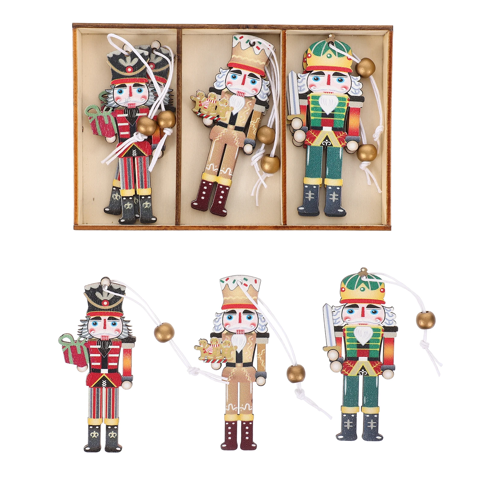

9 Pcs Wooden Nutcracker Hanging naments Colorful Hand Painted Vintage Christmas Decor Xmas Tree Pendant Holiday Festival