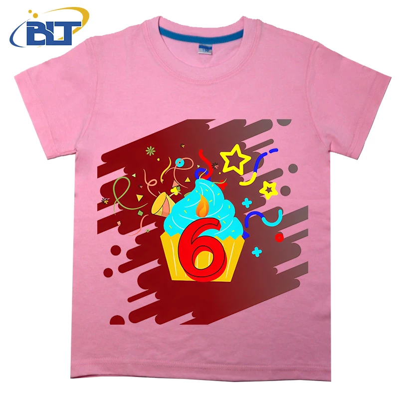 Camiseta estampada de celebración de 6 cumpleaños para niños, top informal de manga corta de algodón de verano, adecuado para niños y niñas