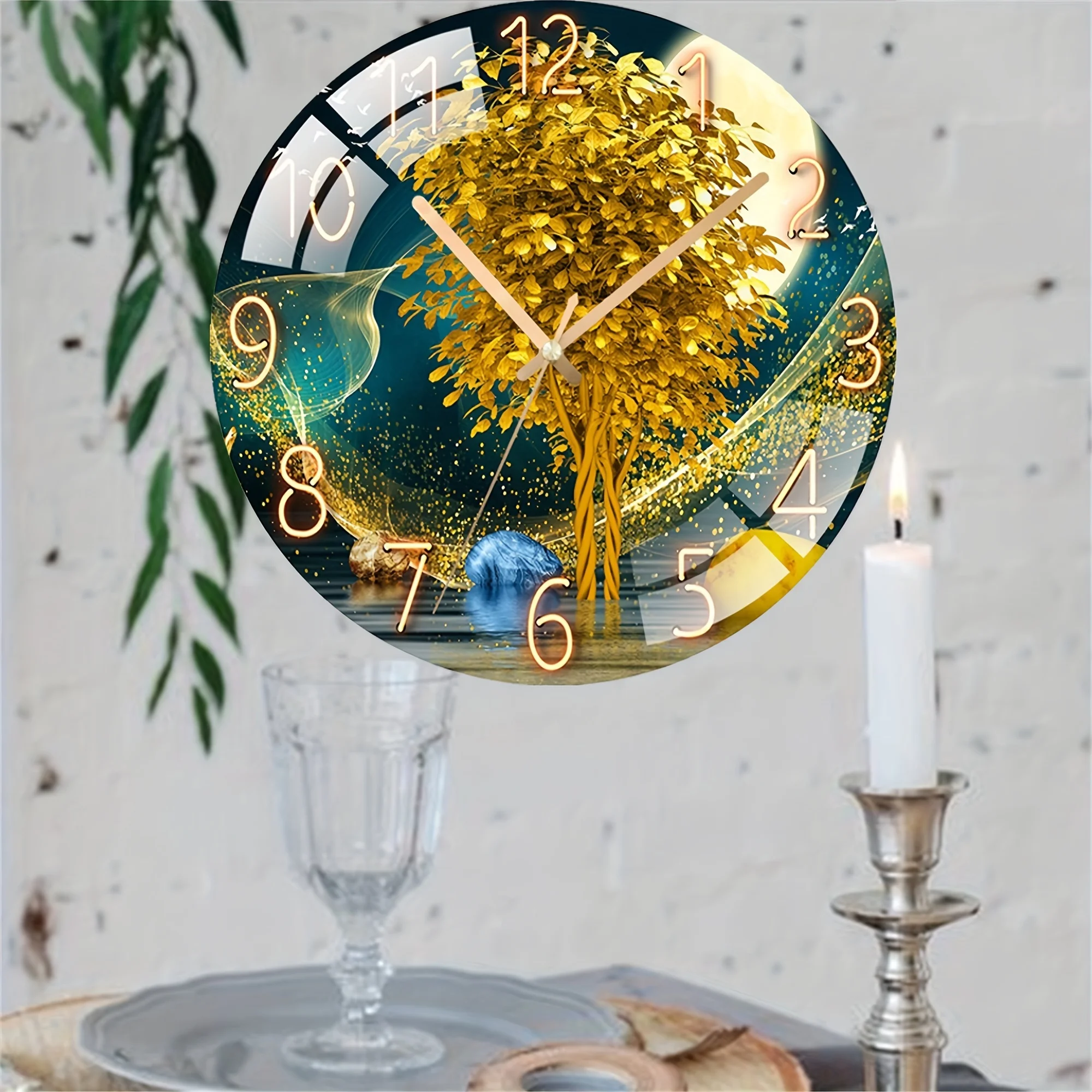 

Geometric Silent Quartz Wall Clock-Blue&Golden No-Drill Installation,Ideal for Living Room or Bedroom Decor,Battery Operated