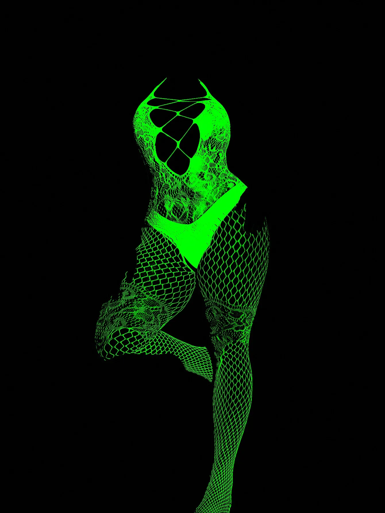 

Неоново-зеленый сетчатый боди с кружевными вставками для полных женщин