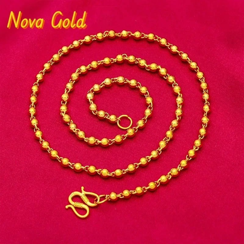 

NovaGlod 24K gold necklace AU999 full gold, round Buddhist beads in series, shiny and gentle, same style as men and women, Zen e