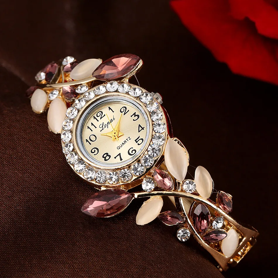 Fashion Luxurious Women'S Diamond Leaf Watch, Small Dial Women'S Bracelet Luminous Watch Watch For Women Reloj Para Mujer