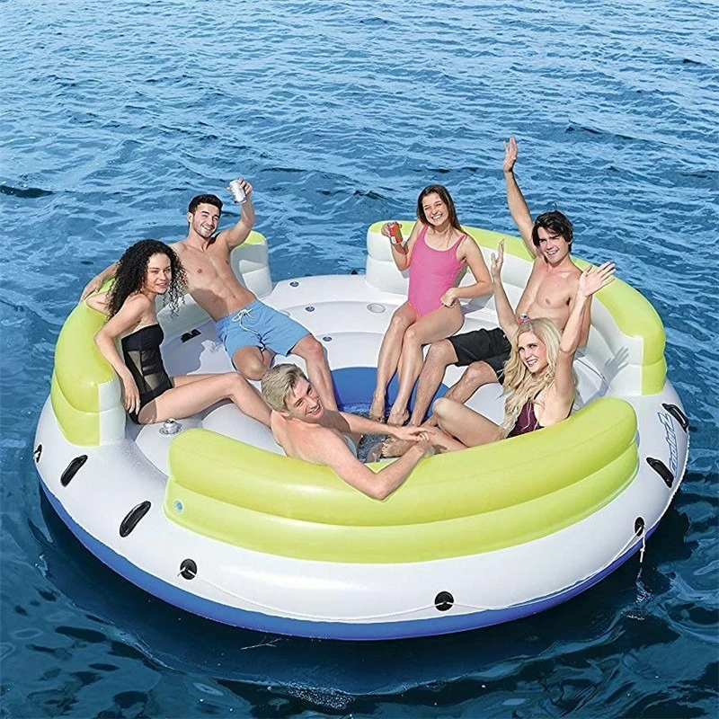 6 Person Round Island Inflatable Floating Drainage Upper Party Lounge Chair Inflatable White Swan