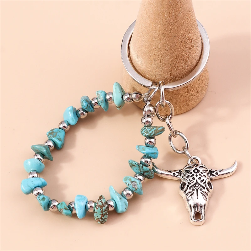Cartoon-Tier-Ochsenkopf-Schlüsselanhänger, handgefertigtes Perlenarmband, Schlüsselringe für Damen und Herren, Autoschlüssel, Handtaschen- und Geldbörsen-Schlüsselanhänger, DIY-Geschenke – Detail 5