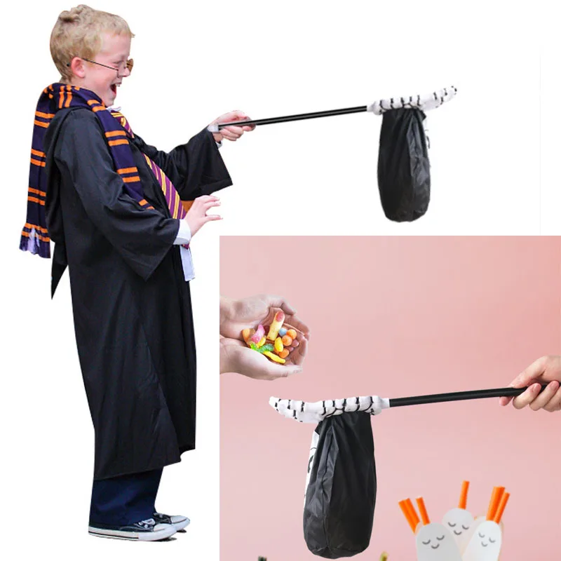 Halloween Trick or Treat Candy Bag Long Stick Palm Hand Shape Candy Pouch Kids Party Costume Prop Festival Decoration Supplies