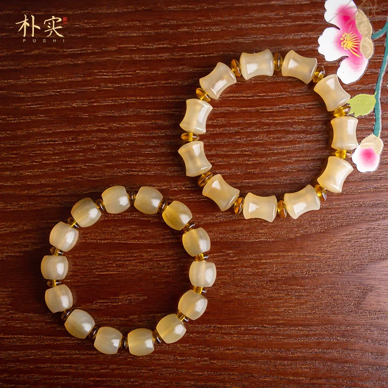 Authentic Natural Tibetan Sheep Horn 6-10mm Round Beads for Men and Women, Buddhist Bead Bracelet, New Style Original Color Acce