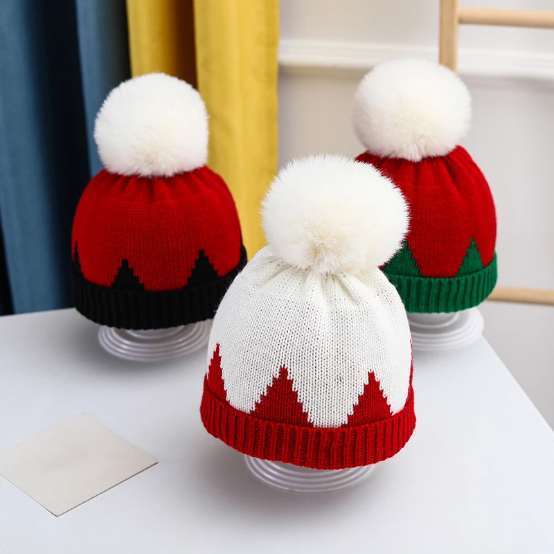 2023 Christmas Knitted Hat Soft Beanie Kids Santa Hat New Year Party Kids Gift Navidad Xmas Decoration Children Warm Knitted Cap