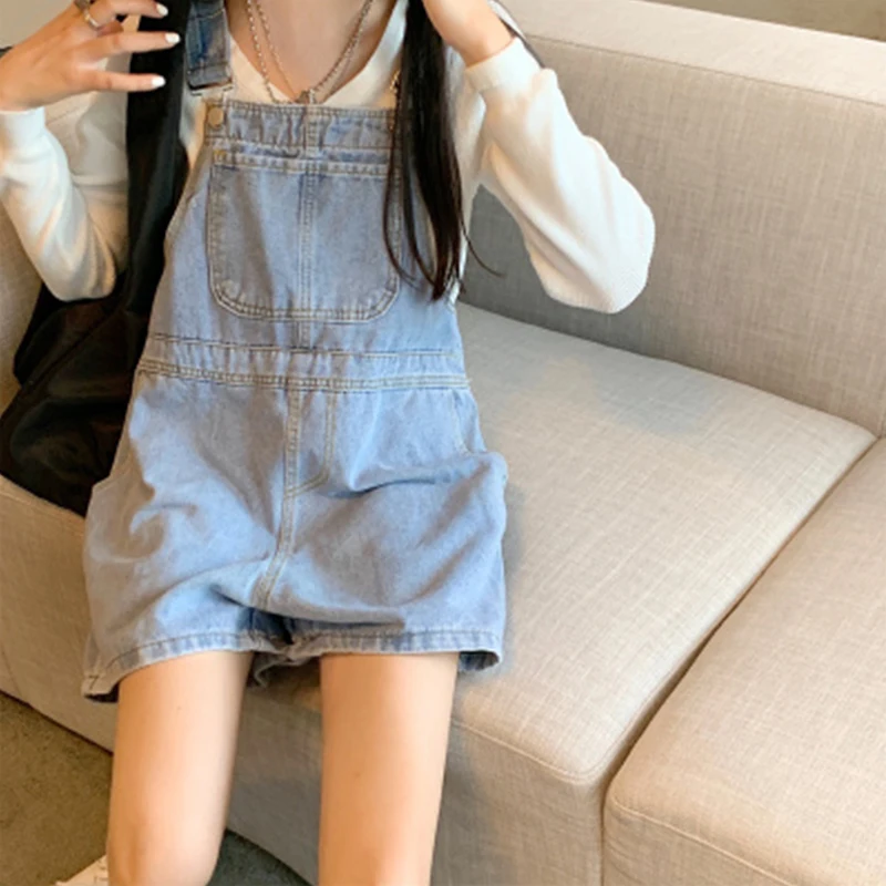 Blue Denim Shorts Female 2024 Summer Loose Wide Leg Shorts Korean Jumpsuit Shorts for Women Streetwear