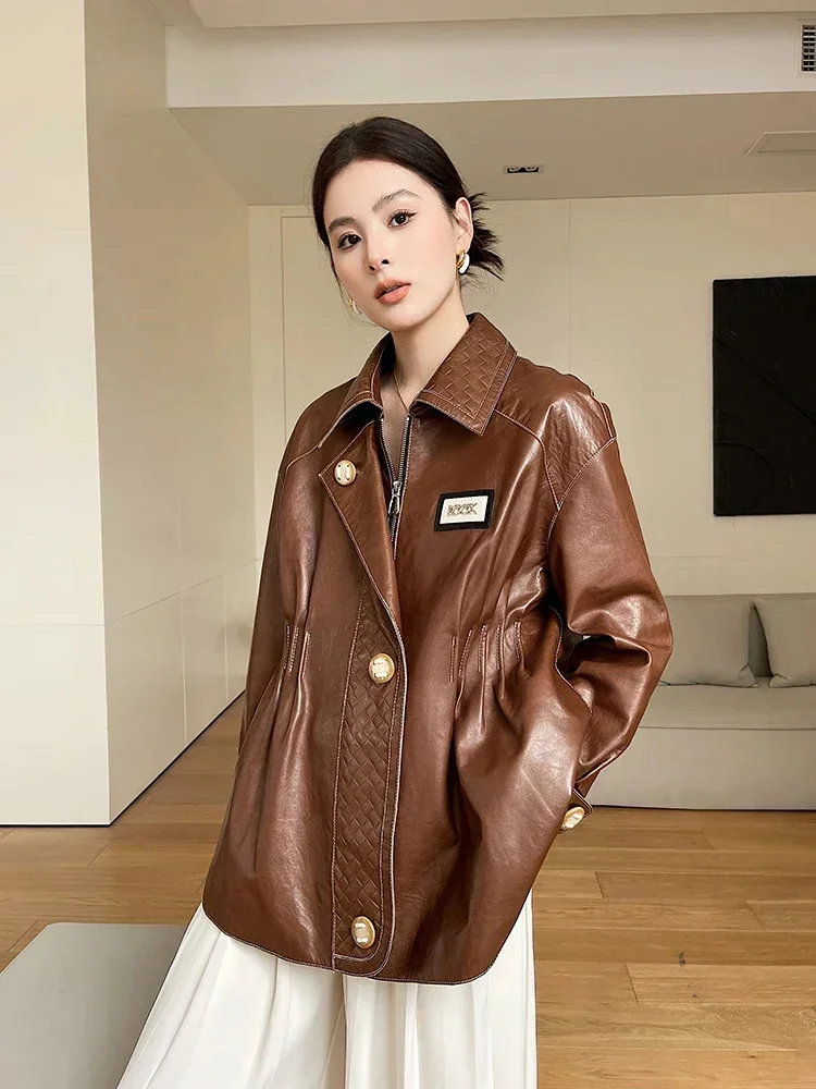 Leather Genuine Jacket Women Luxury Real Sheep Skin Slim Overcoat 2024 New Fashion Natural Sheepskin Coat deri ceket kadın