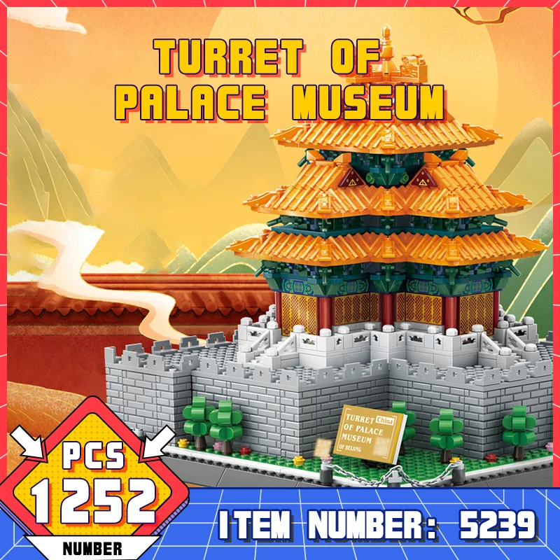 WG5239 Forbidden City Corner Tower Building Blocks Chinese Historical Architecture Series Small Particle Blocks Toy Boys Gifts