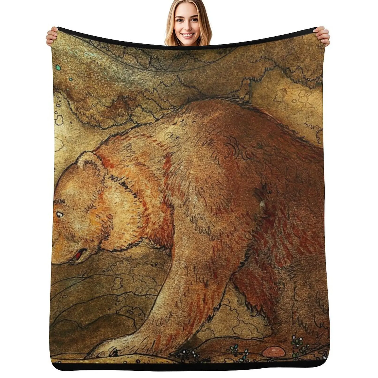

She kissed the bear on the nose - John Bauer 1907 Throw Blanket Single Sofa Custom Blankets