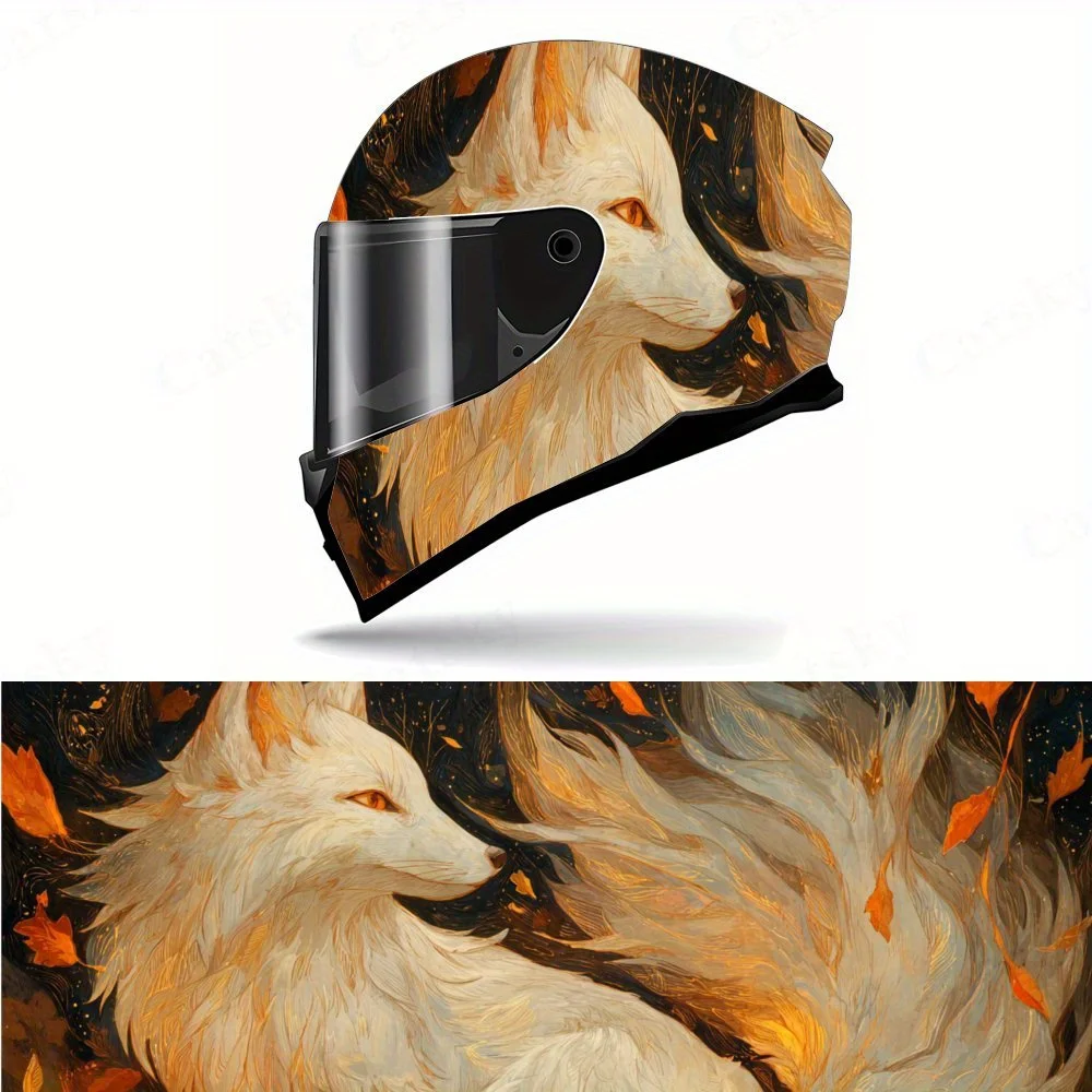 

Священная и роскошная мотоциклетная виниловая наклейка на шлем с пламенной лисой, самоклеящаяся водонепроницаемая отделка шлема, универсальный мотоцикл