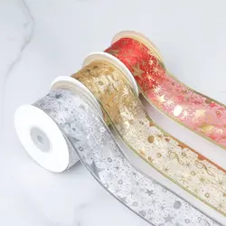 10Yards 5CM 6CM Gold Silver Double-layer Gauze Ribbon For Flower Gift Packaging Christmas Tree Wedding Party Decoration