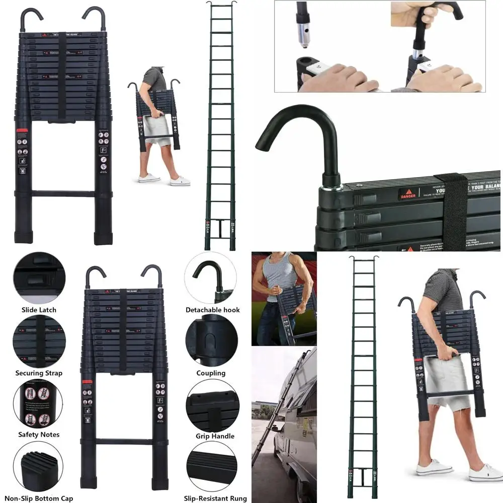 

Multi-Purpose 20-Foot Extension Aluminum Ladder with Roof Hooks, 330-lb Capacity for Various Applications
