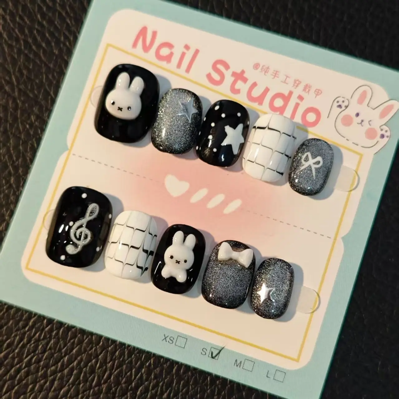 Miffy Bunny Handmade Press On Nails Cartoon Rabbit Star Bow Design Reusable False Nail Tips Kawaii 3D Artificial Nails for Girls