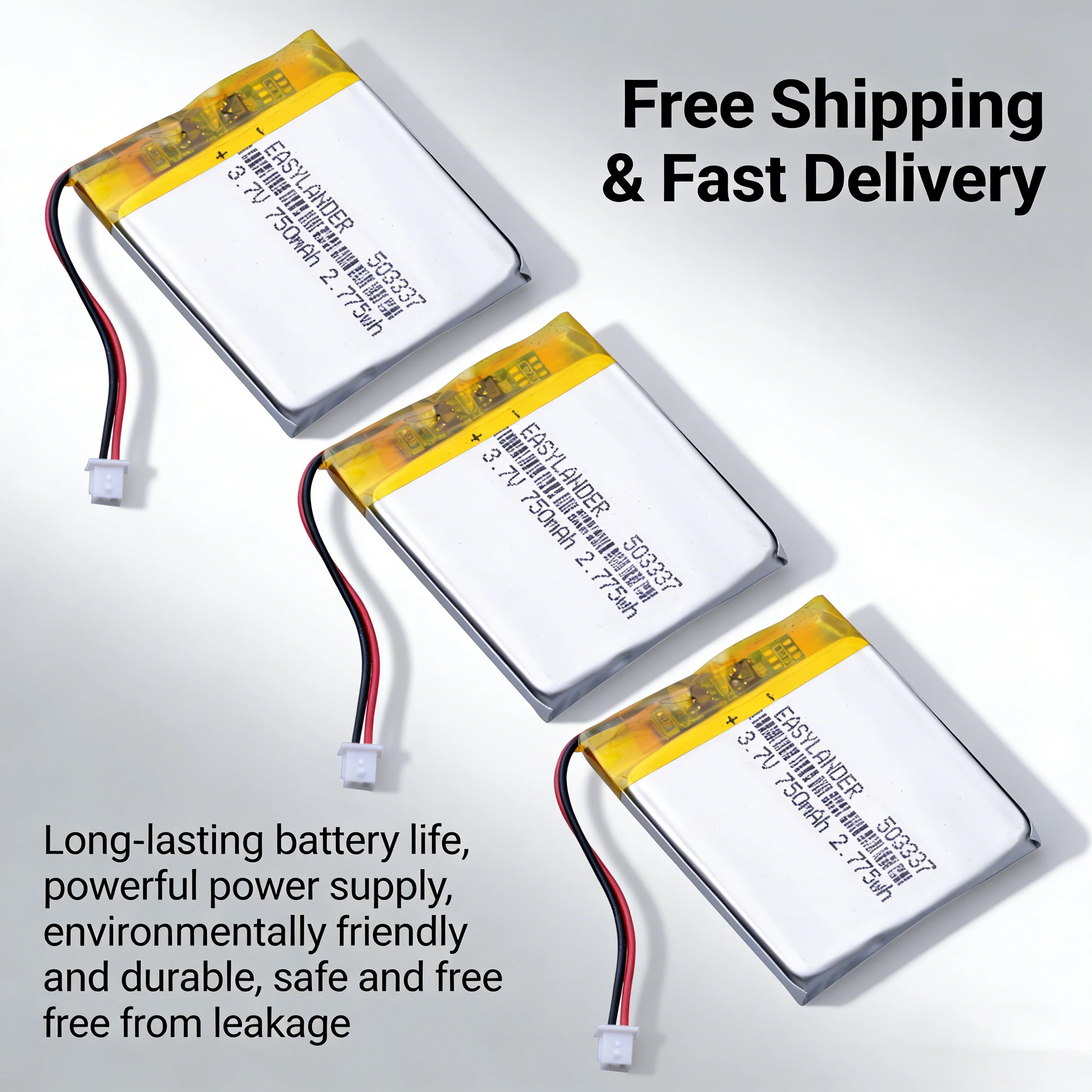 

3.7V 750mAh 503337 EU053337P Rechargeable Lithium Polymer Lipo Battery for Baby Monitor GPS MP3 MP4 DVR Smart Watch