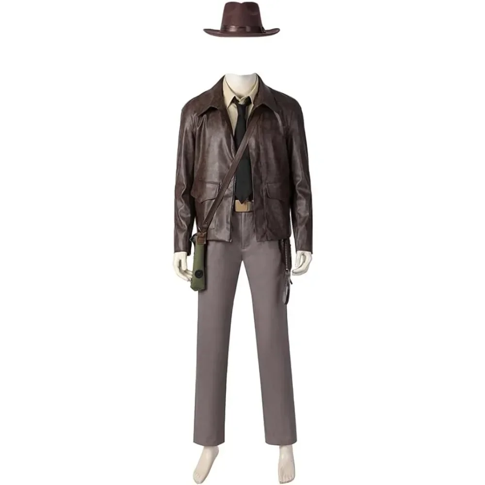 2023 Indiana Jones Cosplay-Kostüm-Outfit mit Hut, Zubehör, Halloween, Karneval, Herrenanzug