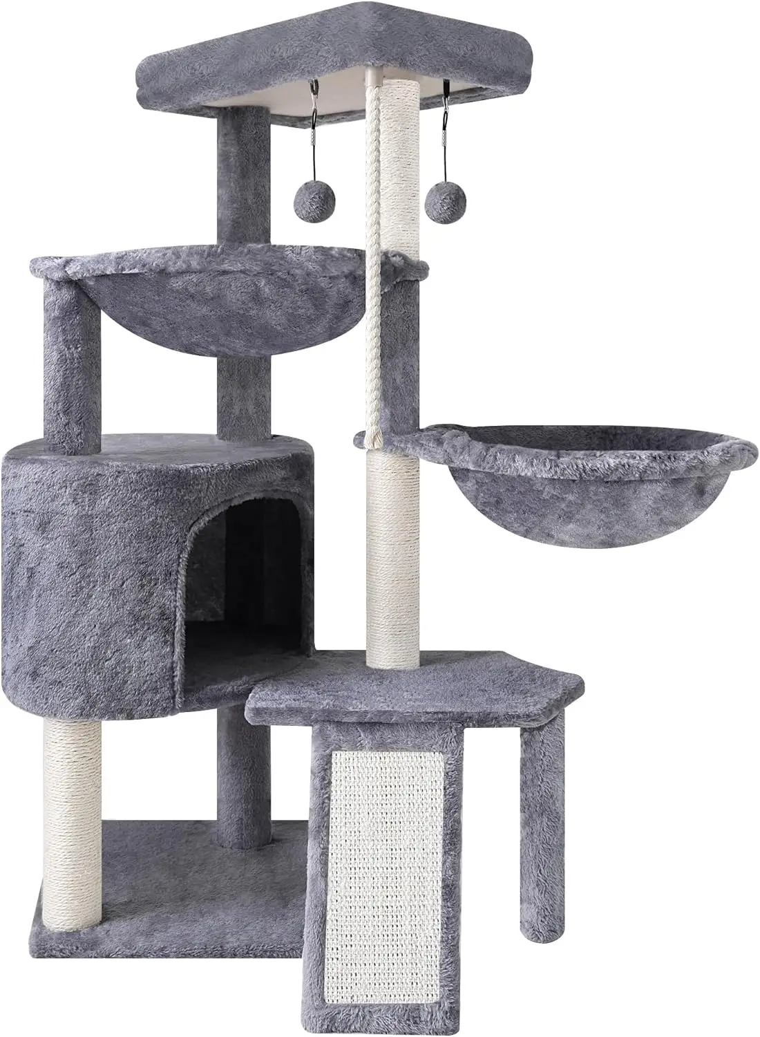 

Xin Three Layer Cat Tree with Cat Condo and Two Hammocks,Grey