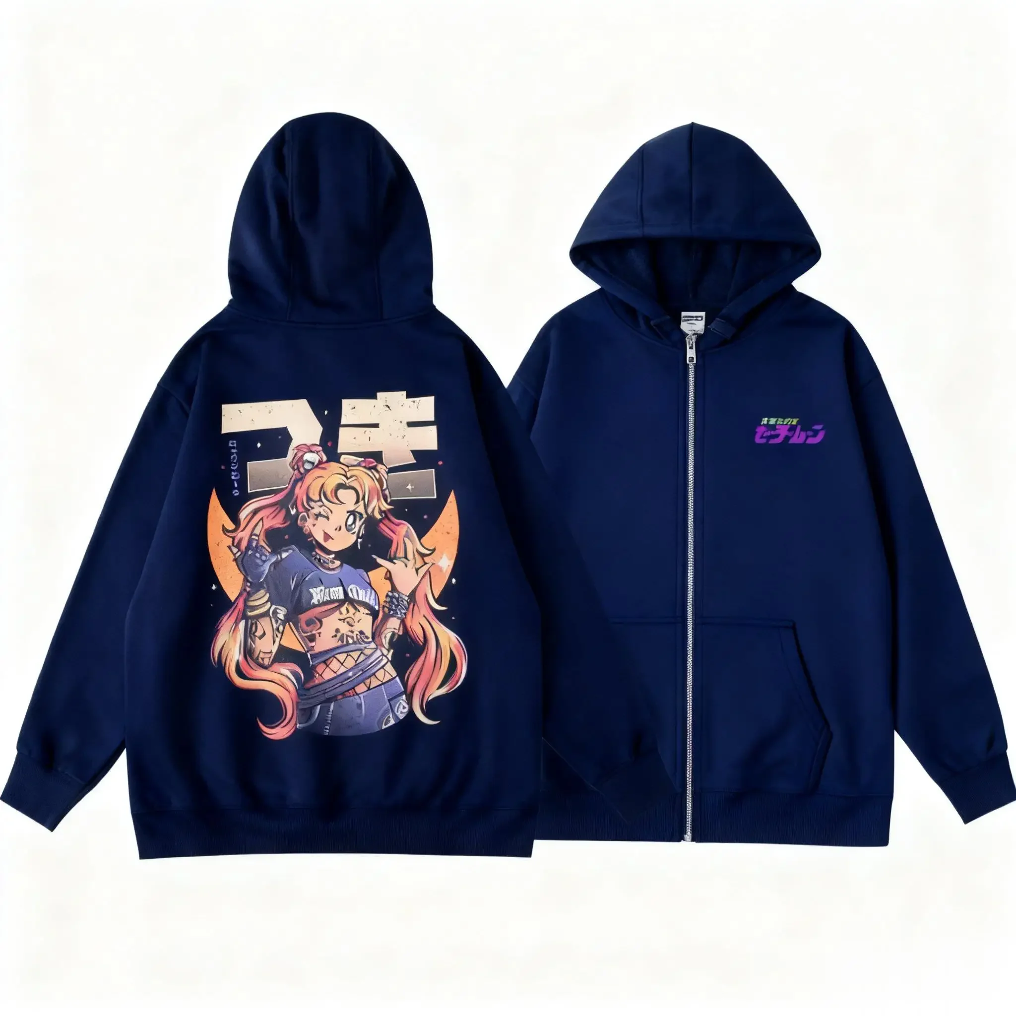 Nieuwe Unisex Sailor Moon Anime Hoodie Mannen Vrouwen Zip Up Jas Grafische Print Streetwear Sweatshirt Oversized Casual Herfst Tops