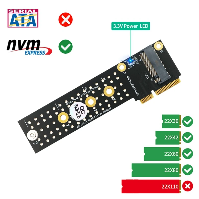 M.2 (NGFF) NVME SSD To Mini Pcie Converter Card Mini PCI-E To M.2 M-Key Adapter Msata To M.2 B+M Key Adapter