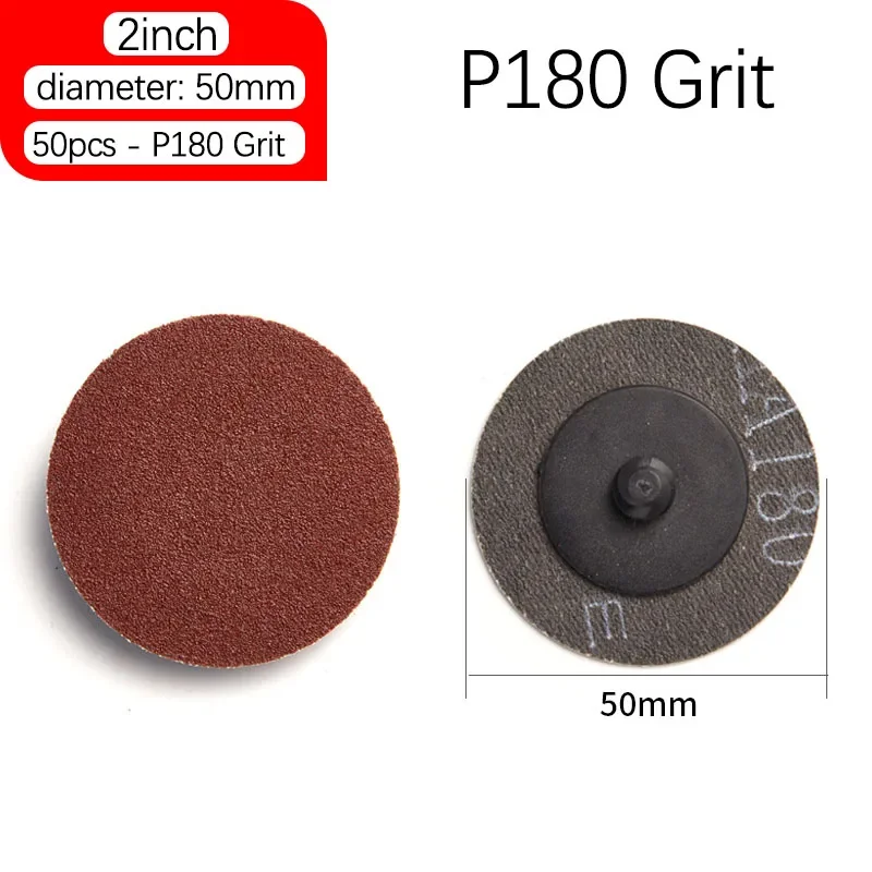 Analyste de disques de ponçage à changement rapide, verrouillage par rouleau, conditionnement de surface, tampons de disque de ponçage, grain P24, 36, 40, 60, 80, 100, 120, 240, 320, 2 pouces, 50 pièces