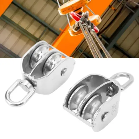 2PCS Double Pulley Block M32 Roller Wheel Stainless Steel 360 Degree Rotation Pulley For Cable Lifting
