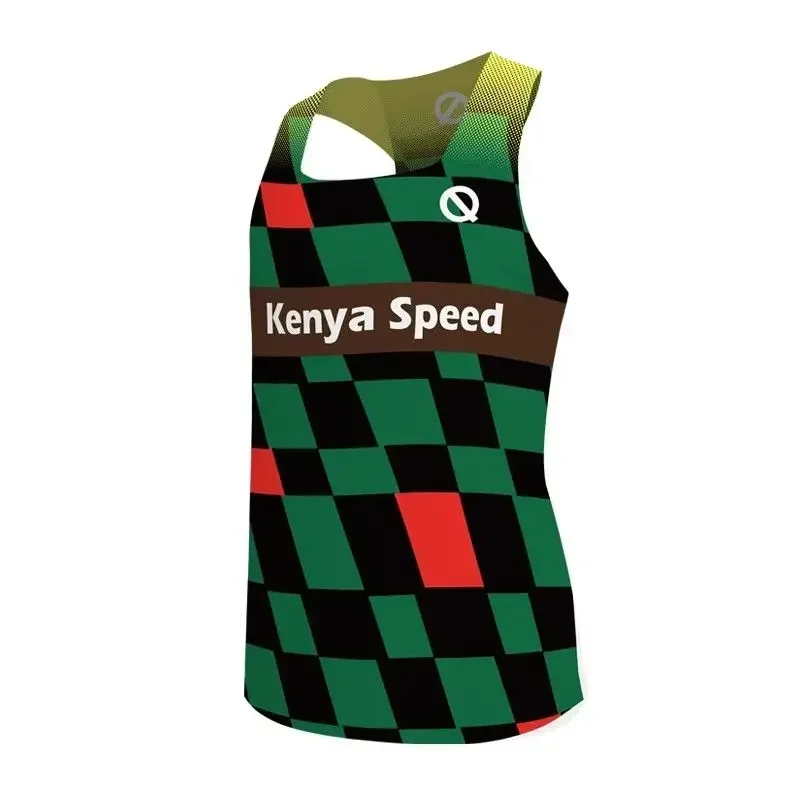 Kenya Limited QINKUNG Light Sports Marathon Clothes Sportswear Limited Breathing Checkered Vest 3D Printed Jersey Breathable