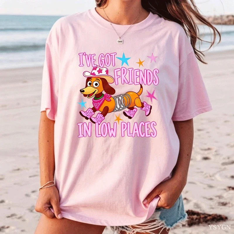 I've Got Friends in Low Places T-shirts Retro Cowgirl Dog T Shirt Country Music Western Boots Tshirts Casual Round Neck Printed