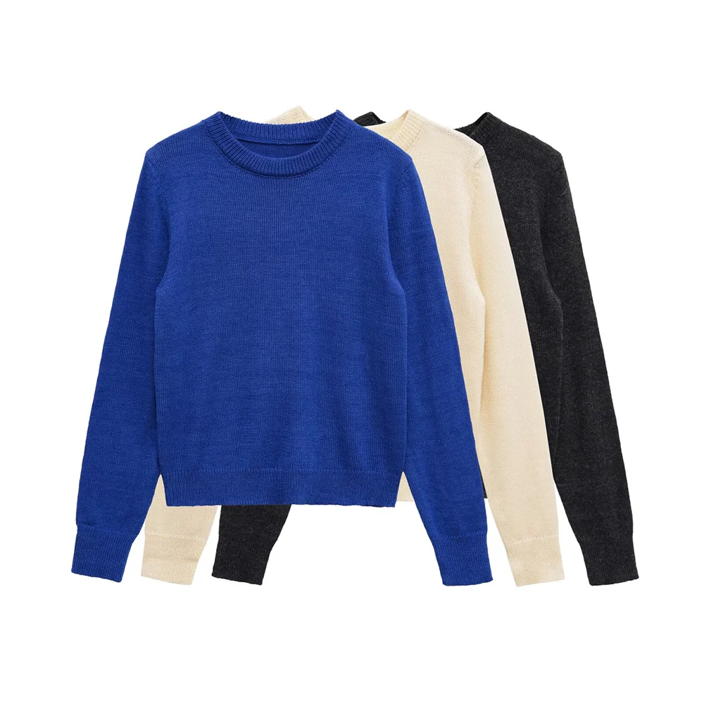 

BMURHMZA Women's New Fashion Lazy Style Versatile Look Slim Round Neck Long Sleeve Solid Color Head Knitted Sweater