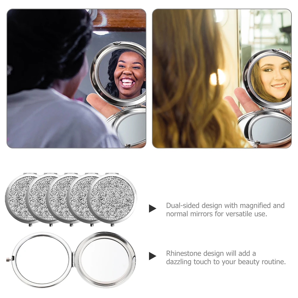 

6Pcs Pocket Mirror Makeup Rhinestone Compact Double Sided 2x Magnification Mini Mirror for Bridal Bridesmaids Gifts