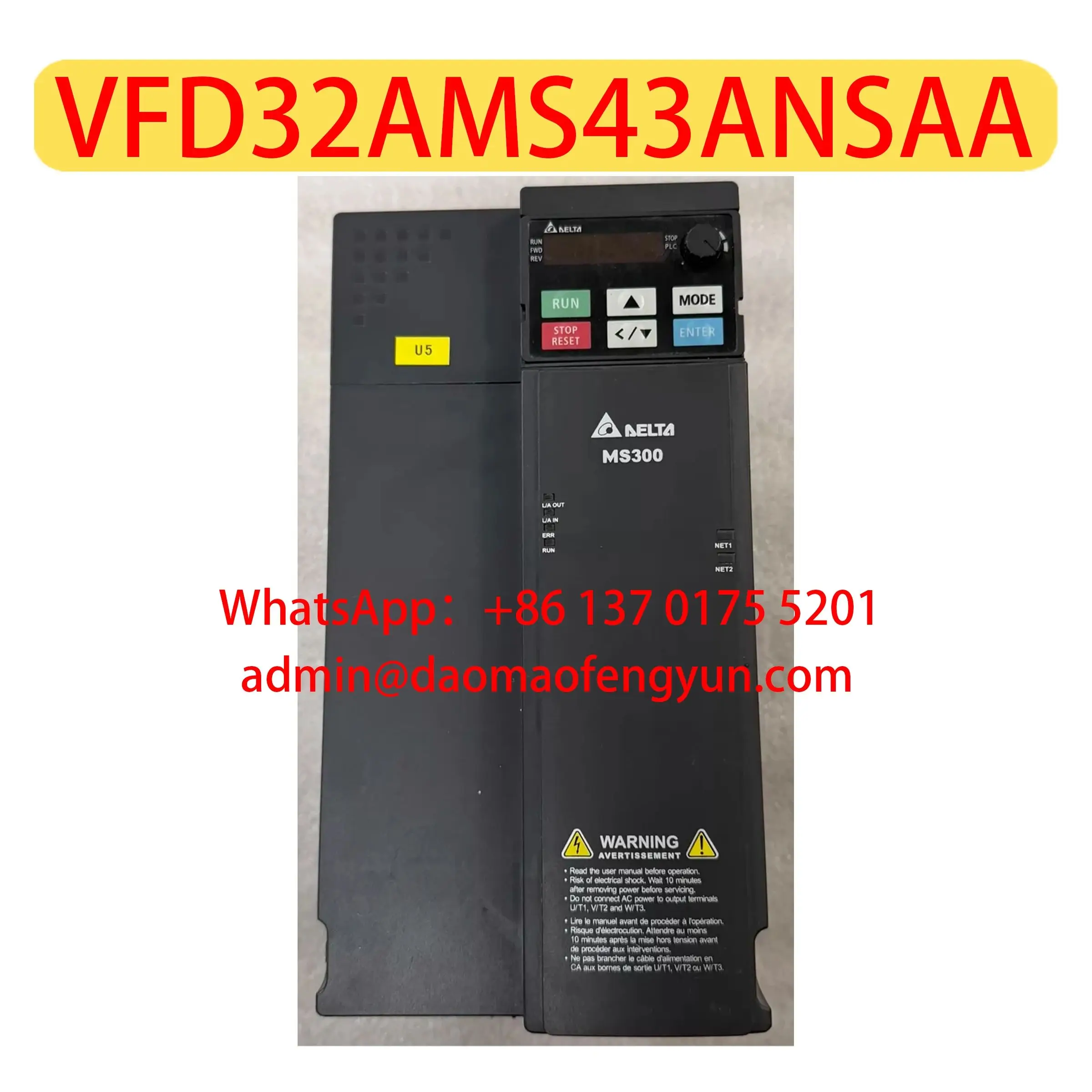 VFD32AMS43ANSAA Used MS300 Series，Variable Frequency Drive，15kW 380V Three-Phase，Tested ok，Fast shipping