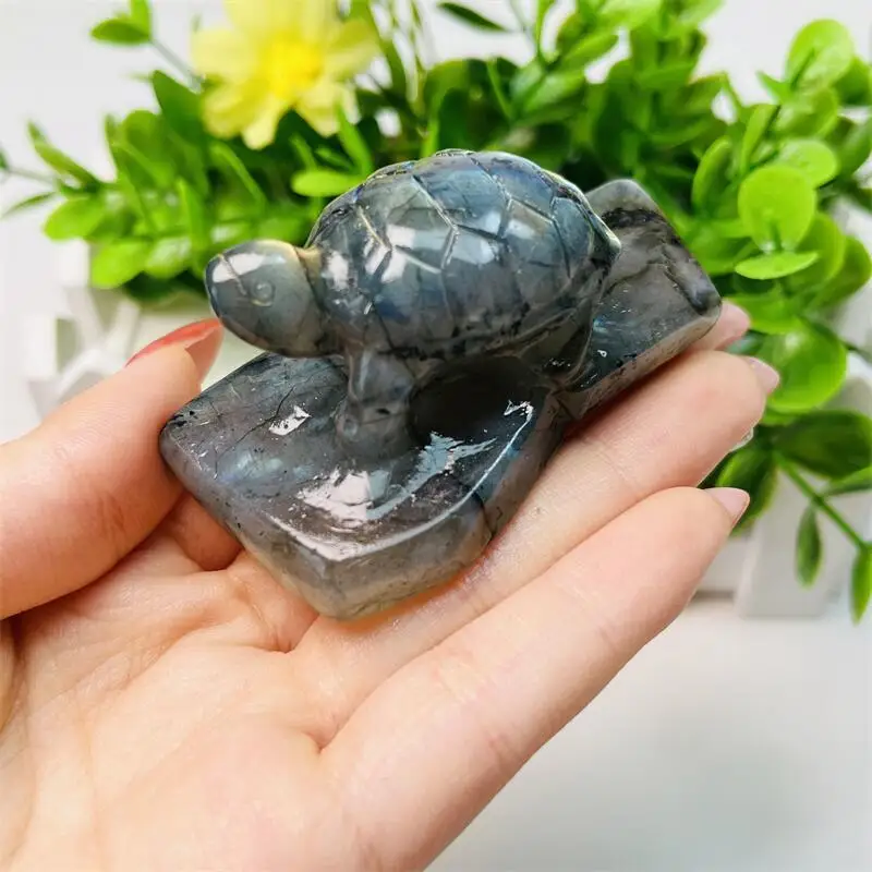 Natural Freeform Labradorite Tortoise Carving Statues Crystal Animal Cute Carving Figurine For Christmas Gift 1pcs image 3
