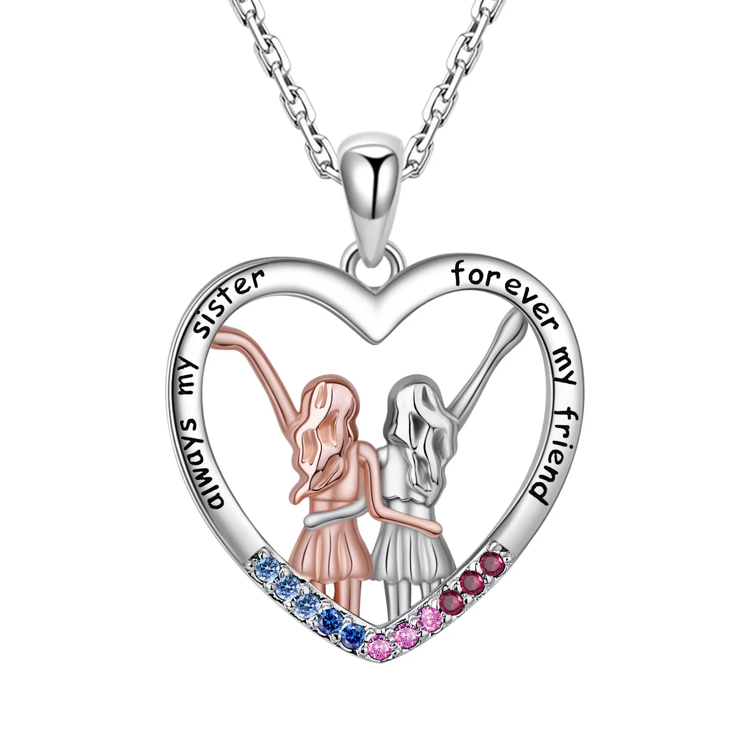 

925 Sterling Silver Sisters Necklace Always My Sister Forever My Friend Heart Pendant Necklace Fine Jewelry for Sisters Gifts