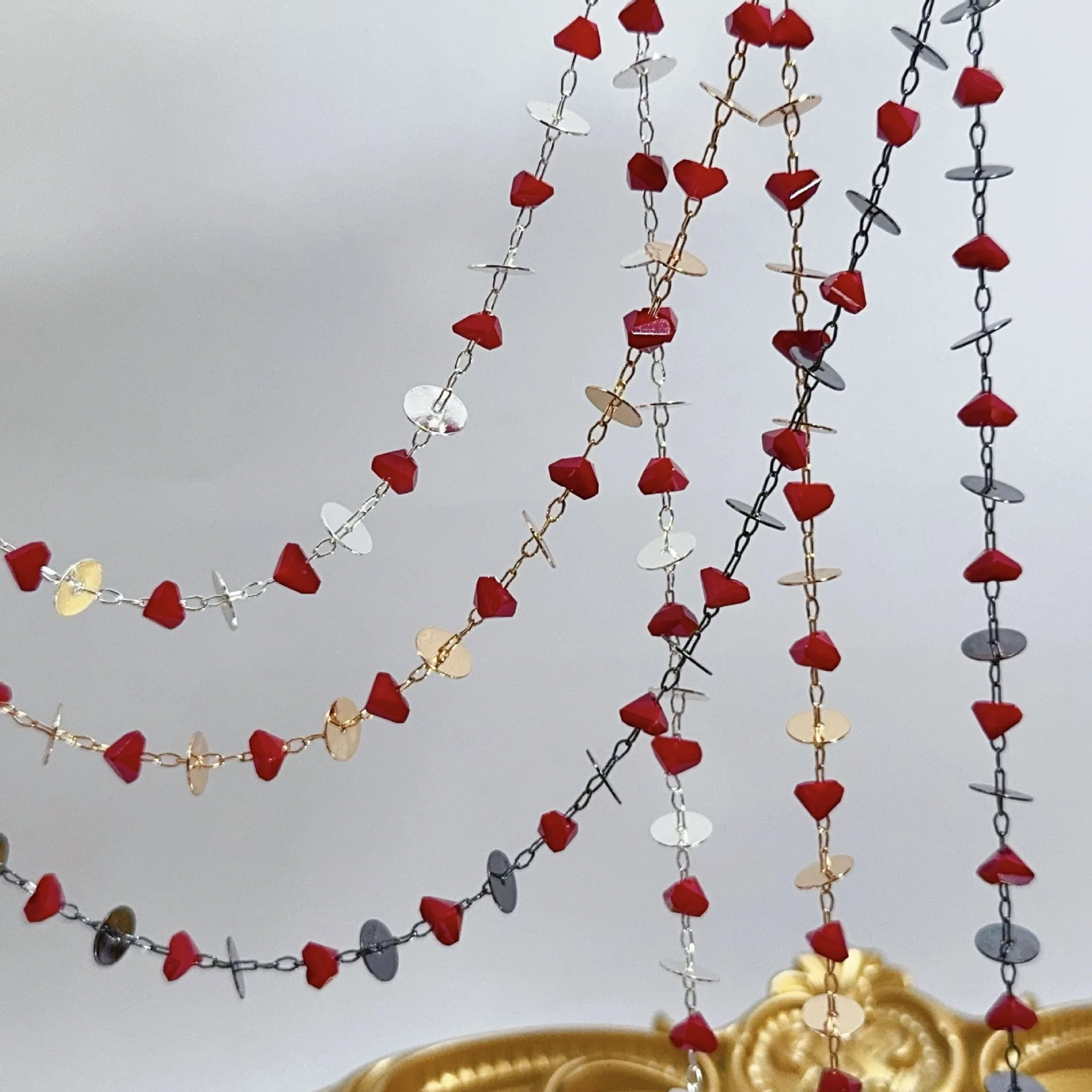 Wholesale 10 Meter Red Glass Crystal Beads Copper Chains For Necklace Bracelet Jewelry Making DIY Components Accessories Wedding