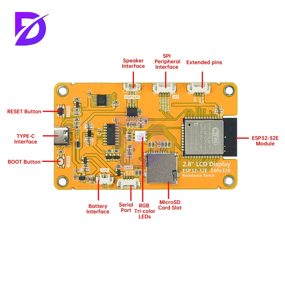ST7789 ESP32 WiFi Bluetooth Development Board 2.8-inch Driver Intelligent Display Color Screen Onboard ESP32-32E Module