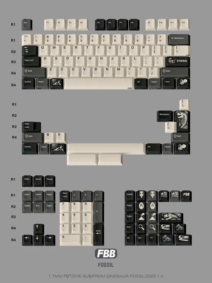 FBB Keycaps Fossil Dinosaur Retro Style MX Switches For Mechanical